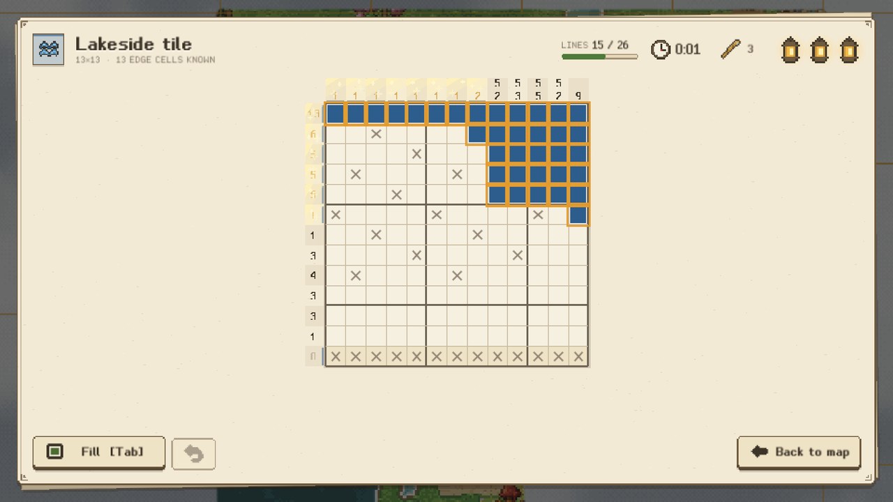 A 13 by 13 nonogram most of the way solved